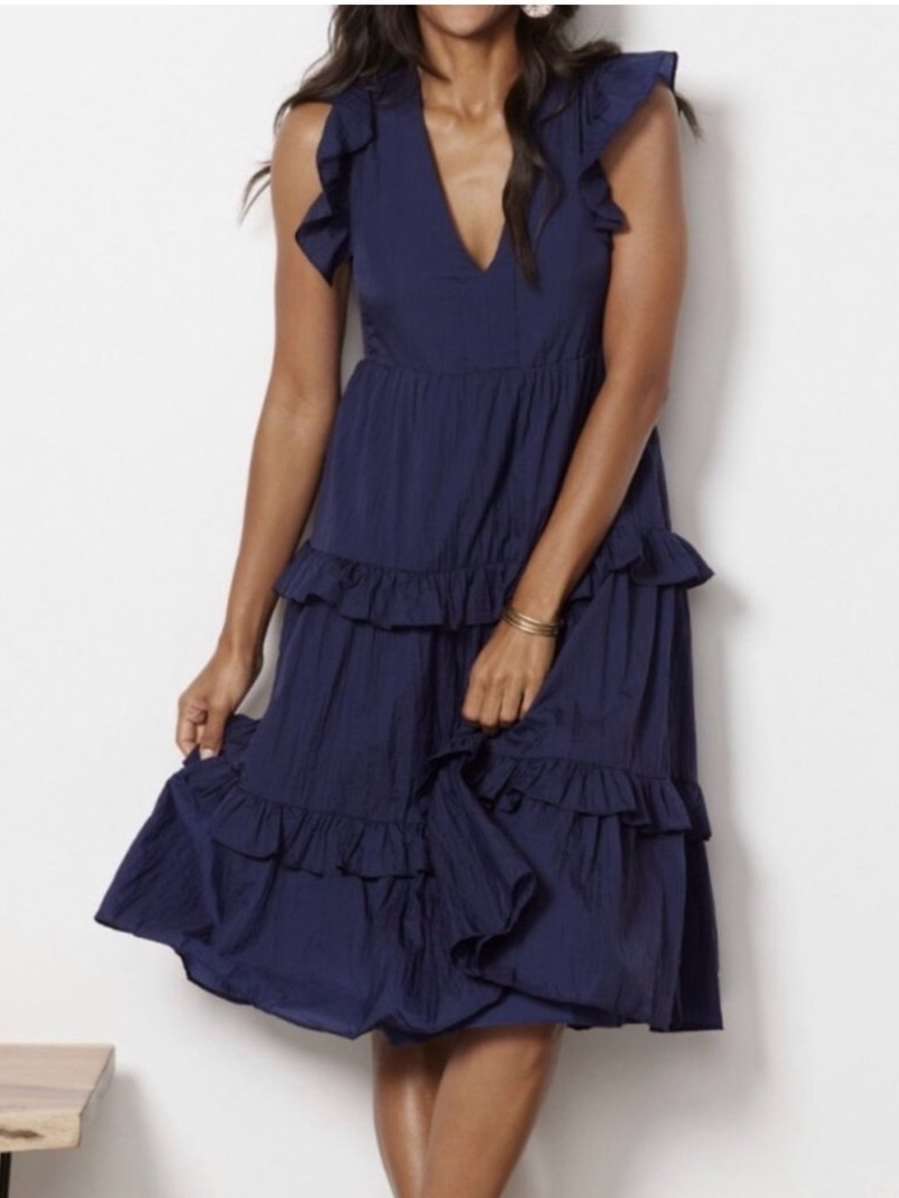 Amanda Uprichard Navy Ruffle Tiered Midi autumn wedding guest